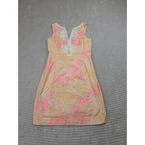 Lilly Pulitzer Dress Womens 2 Janice Shift Resort White Sun Kissed Pink Yellow